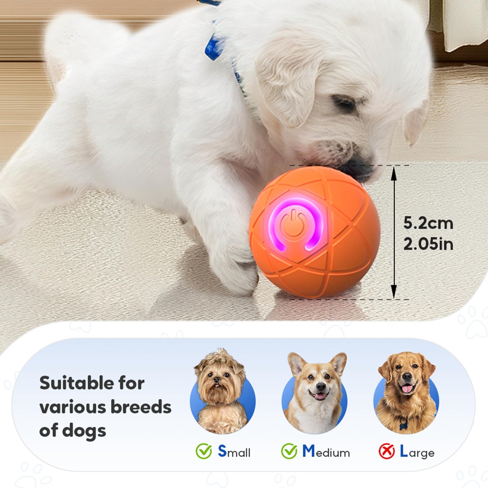 Upgraded Interactive Dog Ball, 2025 New Activated Automatic Rolling Balls for Dogs, Self Moving Vibrating Smart Jumping Bouncing and Rotating Pets Toy to Keep Them Busy (New -Blue) - image 6