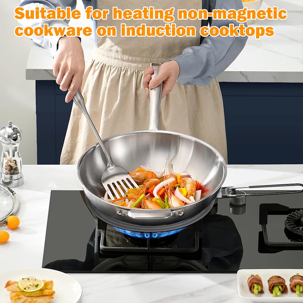 Piastra adattatore per induzione, 24 cm, diffusore di calore, adattatore per induzione con manico rimovibile, diffusore a induzione per macchine da caffè e utensili da cucina