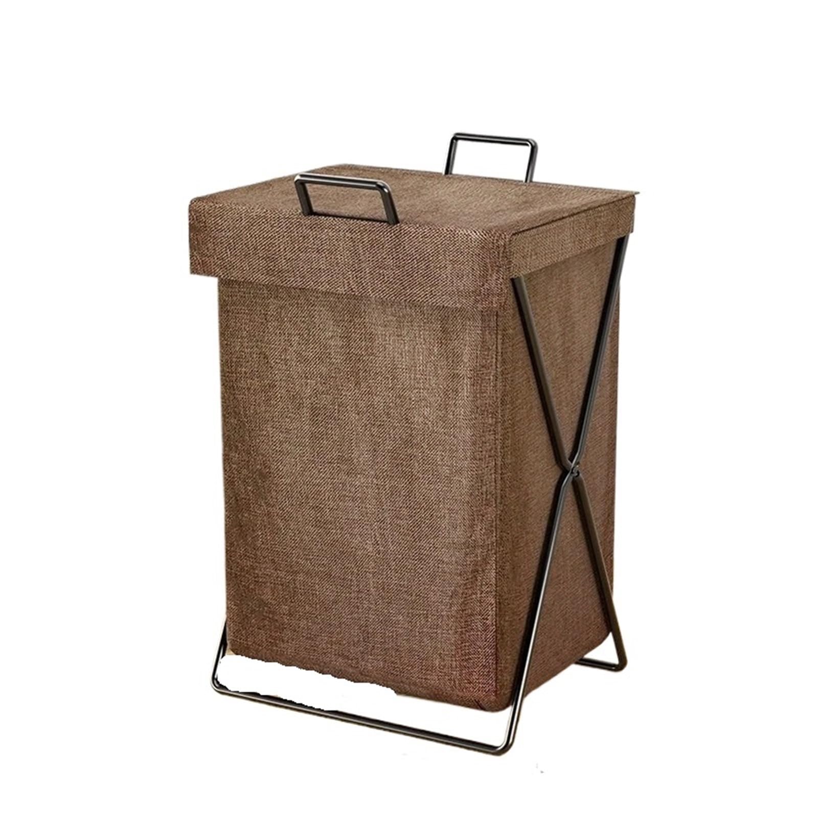Washing Basket Washing Basket Household Foldable Large Capacity Storage Basket,Dirty Clothes Storage Basket(Coffee,With cover)