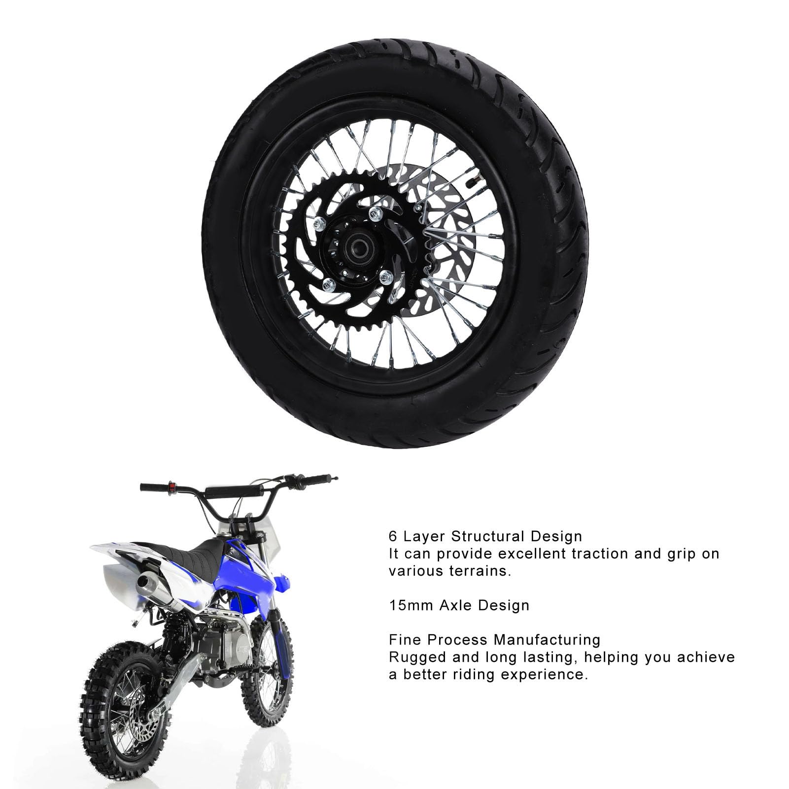 Yctze Ruota Posteriore Completa, Cerchio con Pneumatico 90 90 12, Asse da 15 Mm, for Scooter Elettrico | Disco freno 190 mm e pignone 420 41T per pit bike Apollo SSR XR CRF Kayo KLX