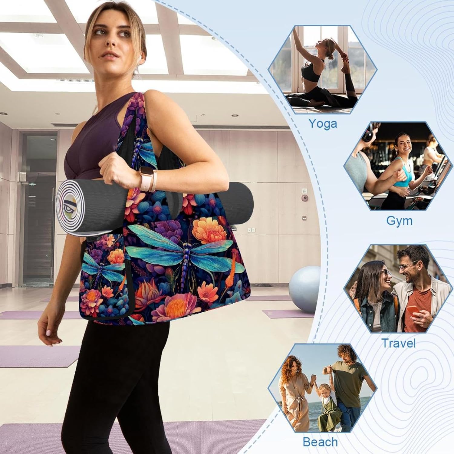 Gym Bag for Women, Otter Yoga Mat Bag with Shoe Compartment, Sport Yoga Gym Bag with Yoga Strap, Carryall Yoga Tote Bag