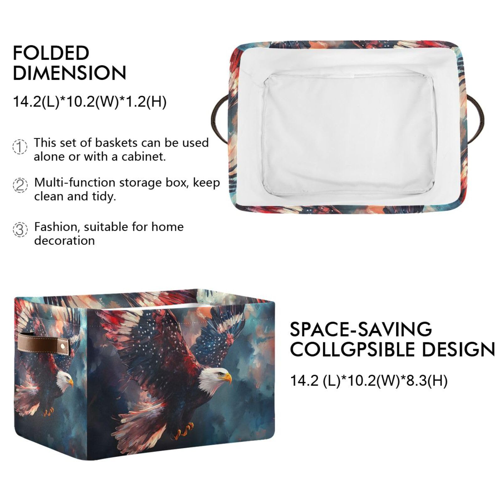 PaChyLuu Independence Storage Basket Bin Canvas Fabric Organizer Toys Basket with Handles for Home Office Nursery, Clothes, Gifts, 2 Pcs