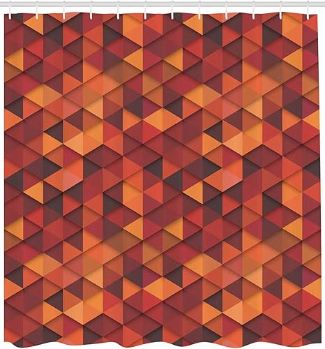 Miniatura 2 de Ambesonne Cortina de ducha naranja, patrón retro abstracto de triángulos, ilustración inspirada en arte moderno, juego de decoración de baño de tela