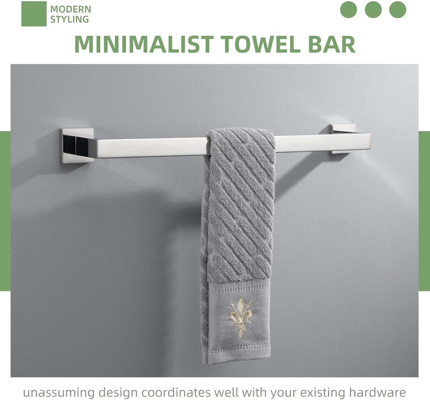 Angle Simple Bath Towel Bar Bundle with Robe Hook 2 PCS (Polished Chrome)