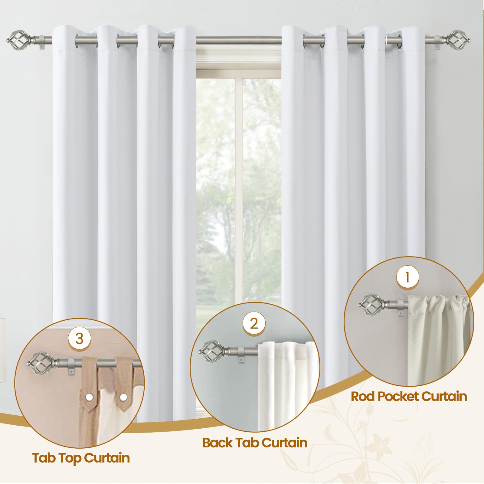 KAMANINA Tringle à Rideaux Extensible 80 à 148cm, Tringle Rideaux Antique Argenté avec Extrémité de Cage Torsadée, Pour Fenetre Balcons Chambres