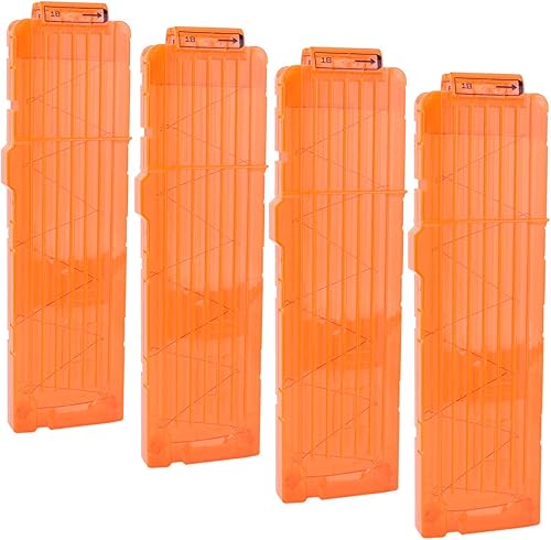 OIMIO Clips de bala suaves de 18 dardos de recarga rápida, clips de revista para pistola de dardos de juguete Nerf, 4 piezas (naranja transparente)