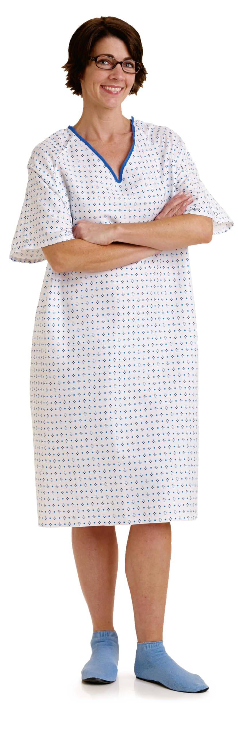 Medline Patient Blended IV Gown with Overlap Back and Snap Closures, Demure Print - Comfortable and Durable Hospital Gowns, Ideal for Medical Facilities - Pack of 12