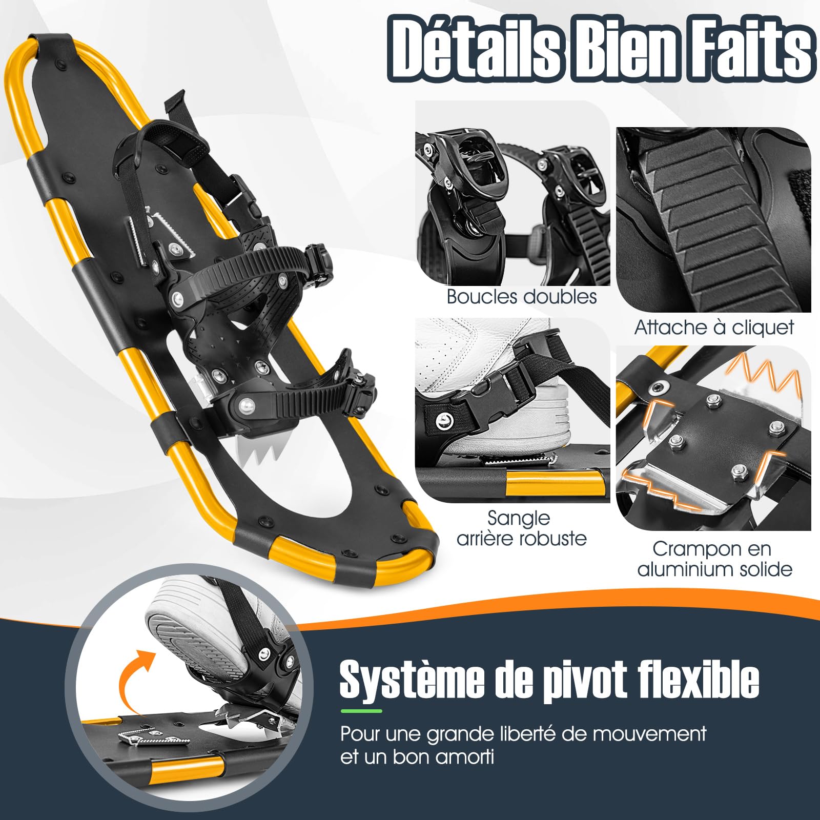 GYMAX Ensemble de Raquettes à Neige Légères en Alunimium, avec Bâtons de Randonnée Réglable en Longueur, Convient pour Taille de Chaussures 35-45EUR, Charge 30-130KG, pour Hommes, Femmes, Enfants