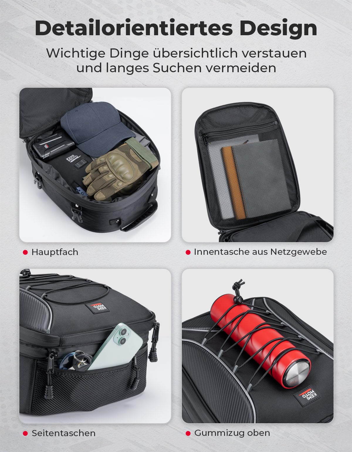 KEMIMOTO 2 IN 1 Motorrad Tasche 22-34L mit Kühlfunktion, wasserdichte Motorrad Hecktasche, Große Kapazität, Erweiterbare Satteltasche, Gepäckträgertasche, 10L Isoliertasche
