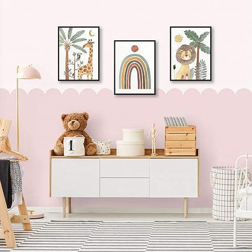 Miniatura 8 de HLJ ART Juego de póster de animales de safari citas inspiradoras para niños, 6 paneles de poliéster enmarcados para decoración de guardería