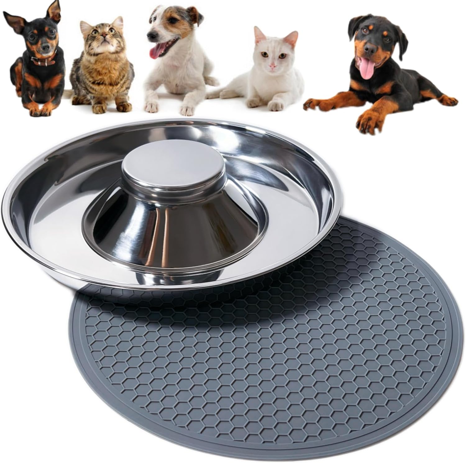 40.58oz Stainless Steel Puppy Weaning Bowls with Non-Slip Mat Set, Shallow Bowls Feeder for Puppies and Kittens, Food and Water Feeding Dishes