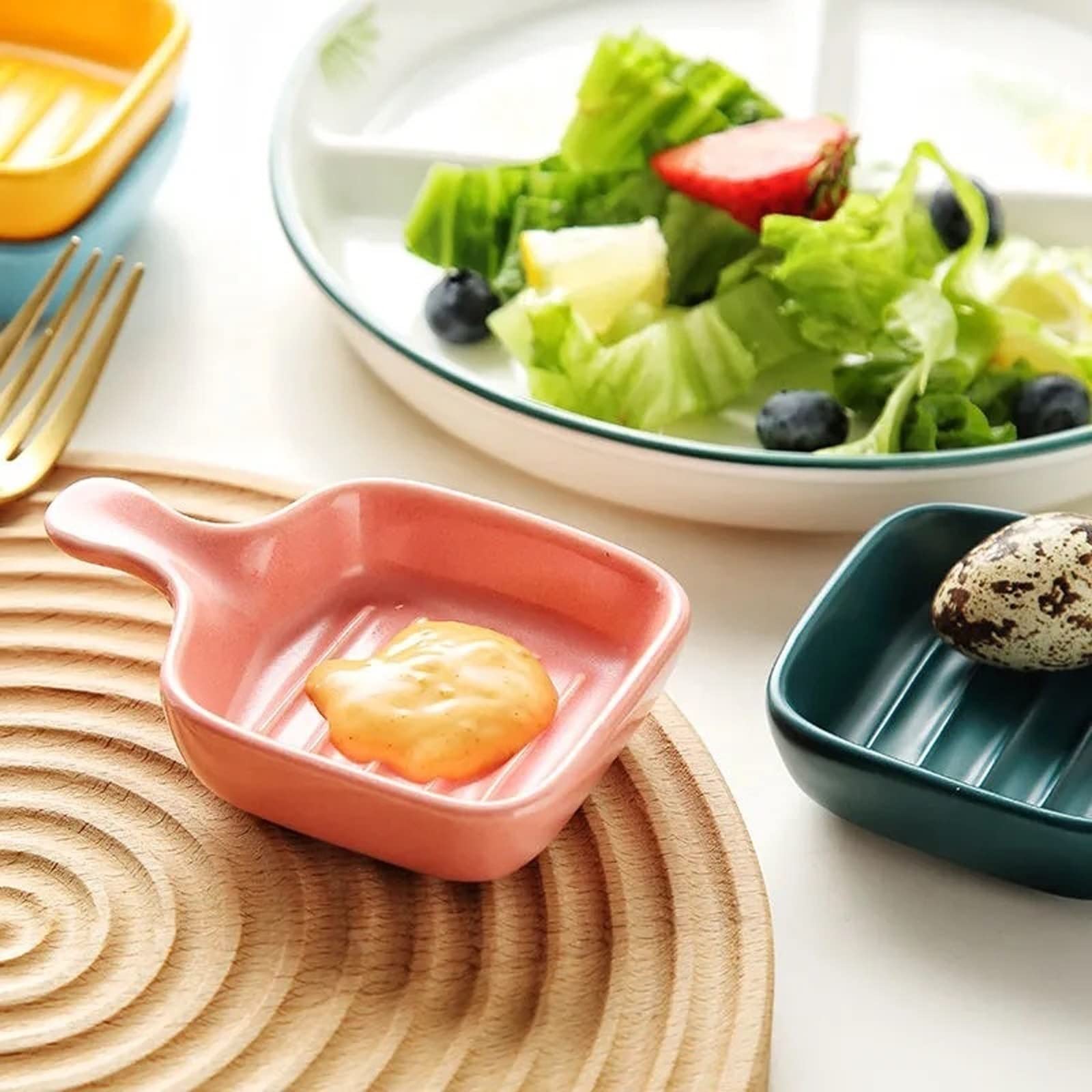 Keramik-Soßenschälchen Ceramic Dip Bowls Set With Handle For Soy Sauce Vinegar Seasoning Ketchup In Multicolor(G)