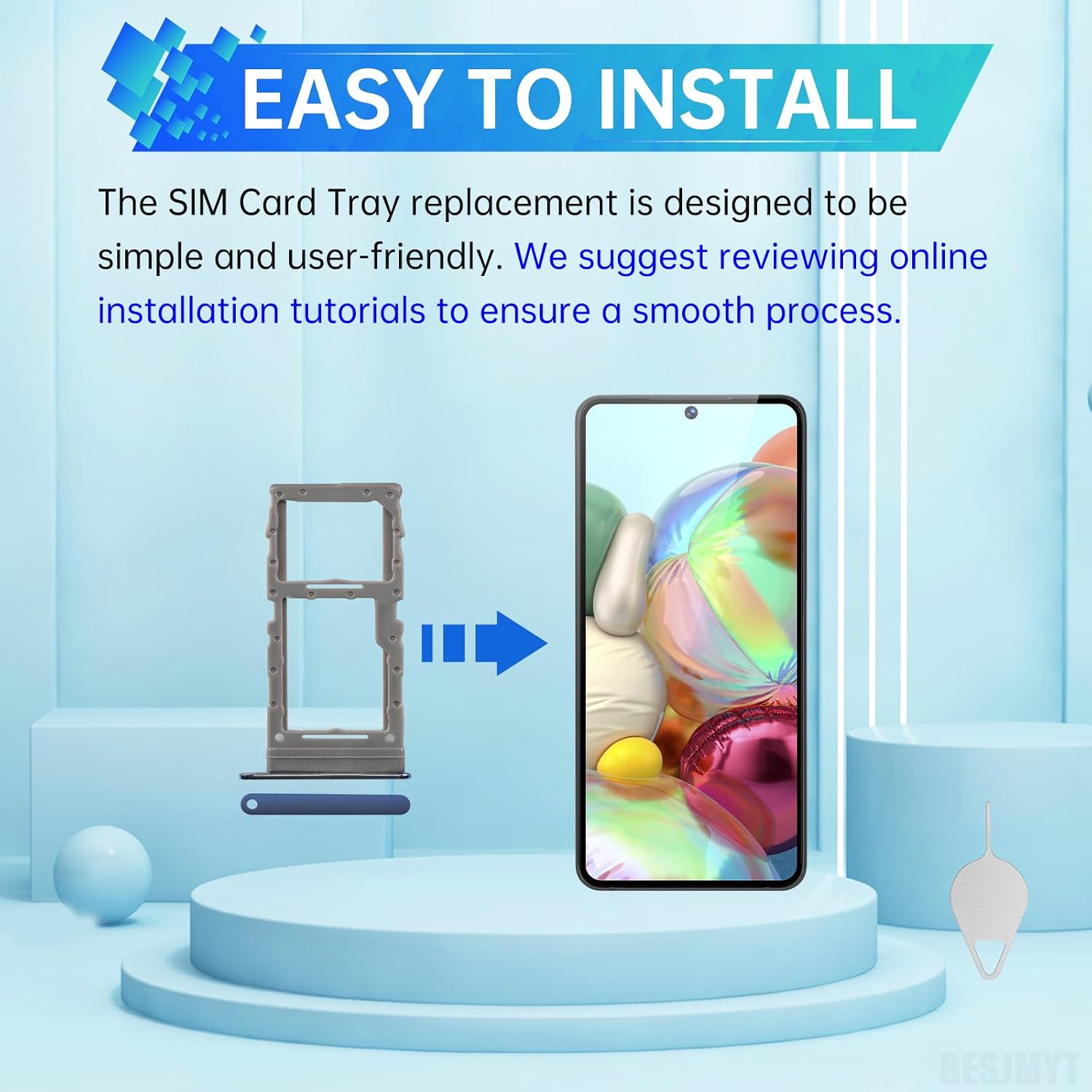 Sim Card Tray Replacement for Samsung Galaxy A71 5G Prism Cube Blue | Card Tray Slot Holder Bracket Adapter Single SIM Version with Needle Ejector for A71 5G SM-A716U SM-A716U1