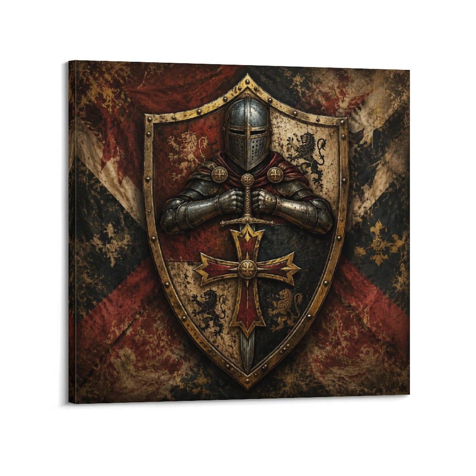 XKUGA Knight Order Gothic Poster Quartered Shield Heraldic Crest Modern Decorative Canvas Prints - Ideal Wall Art for Family, Man Cave, Game Room, Boys & Girls Bedroom 12x12inch(30x30cm)