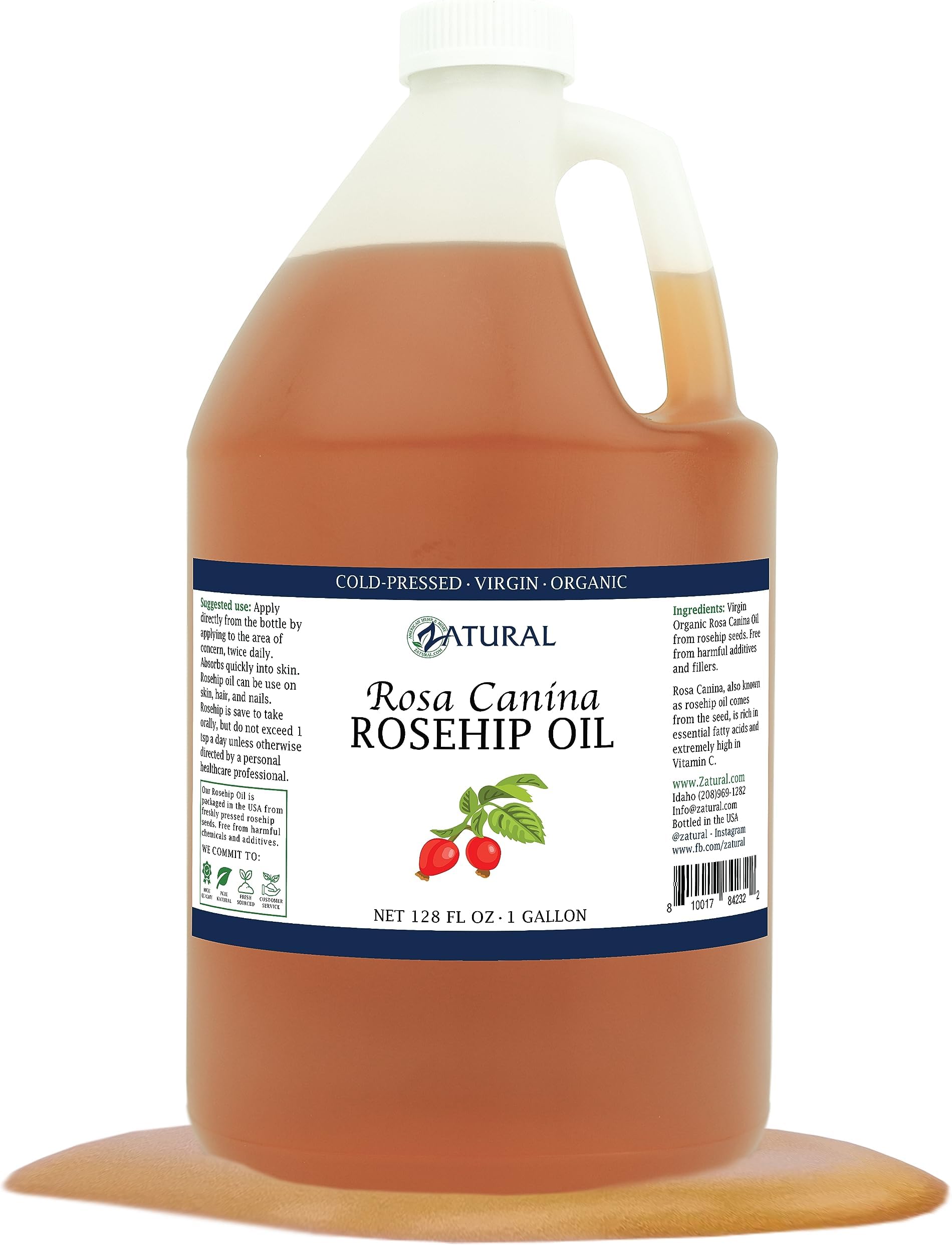 Zatural ROSA CANINA - 100% Pure Rosehip Oil for Face, Nails, Hair and Skin - Cold Pressed Rose Hip Oil (Gallon)