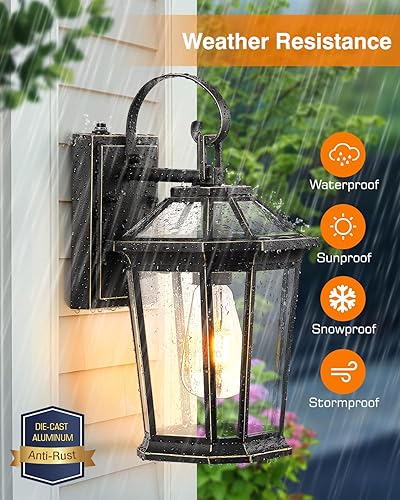 Miniatura 4 de VIANIS Iluminación de pared exterior del anochecer al amanecer, aplique de pared exterior impermeable de oro negro para casa, 100% aluminio