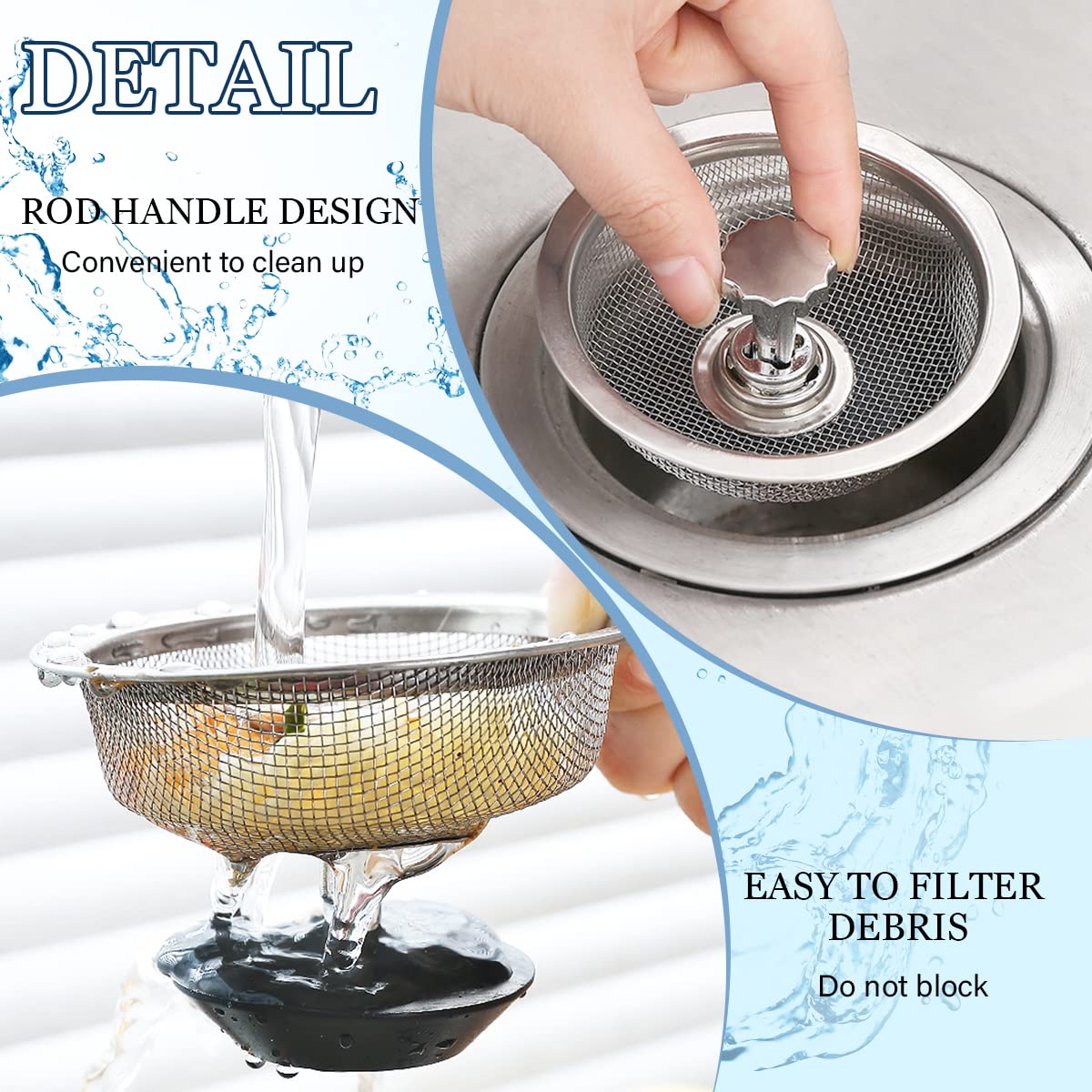 Set di 2 colini per lavello da cucina, colino per lavello in acciaio inox con manico