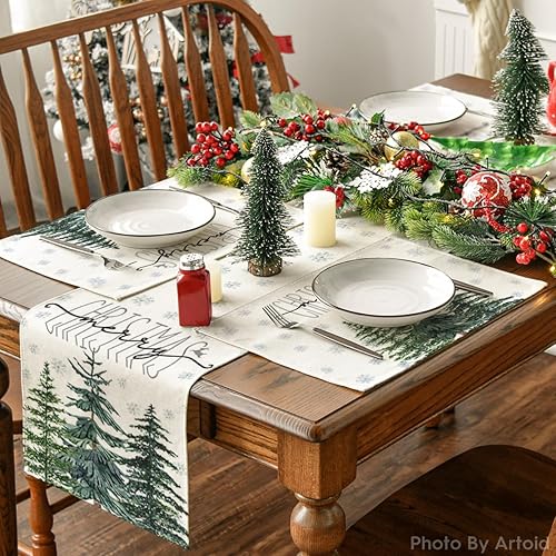 Miniatura 5 de Artoid Mode Juego de 6 manteles individuales de Navidad con copos de pino beige, 12 x 18 pulgadas, para decoración de fiestas, cocina, comedor