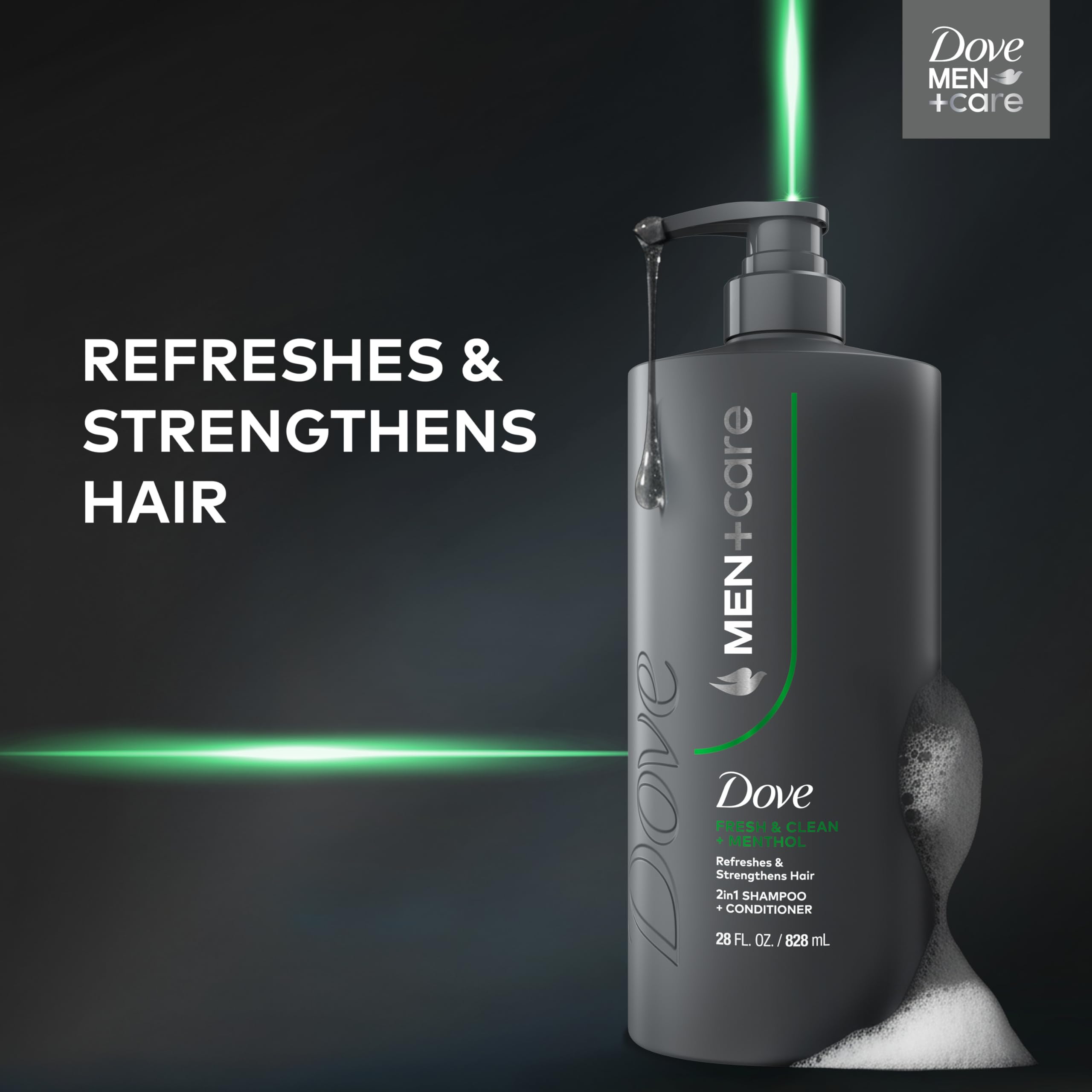DOVE MEN + CARE Shampoo 1 count Fresh + Clean for Hair Refreshing & Strengthening, with Menthol, 28 fl oz