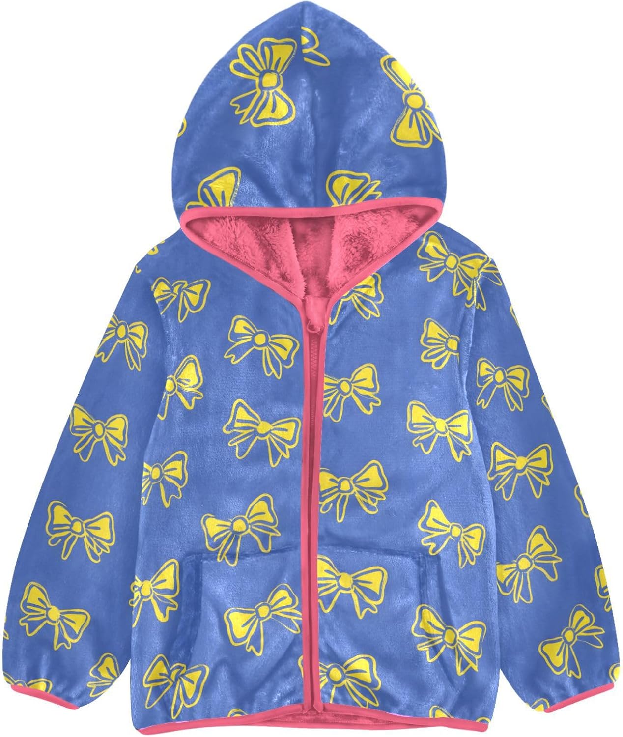 Girls Hoodie Outfit Blue Yellow Color Scheme Cute Butterfly Pattern Sweatshirt Coat Fleece Jacket for Kids 3-10T