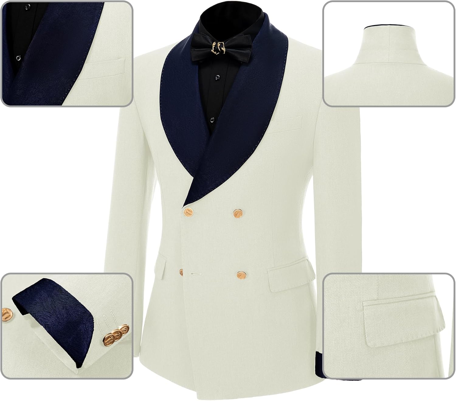 Mens Tuxedo Suits Slim Fit Double Breasted Wedding Suit for Men 2 Piece Navy Shawl Lapel Men's Formal Jacket Pants Set - Image 4