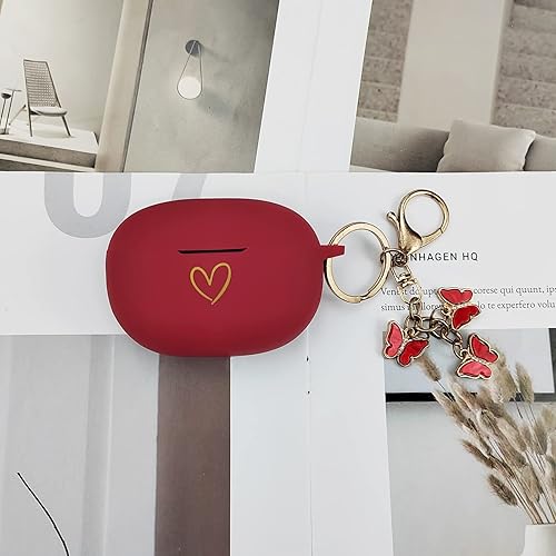 Miniatura 5 de Compatible con Beats Studio Buds 2021, funda de silicona suave con patrón de corazón dorado para Beats Studio Buds con bonito llavero de mariposa