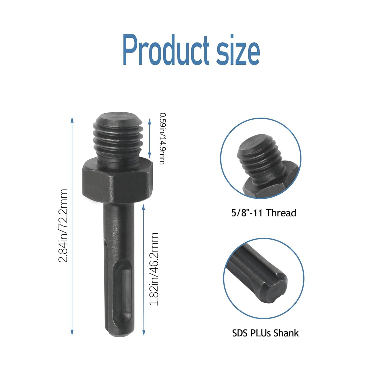 1 Pcak Core Drill Bit Adapter 5/8"-11 Thread Male to SDS Plus Shank, for SDS Plus Bits