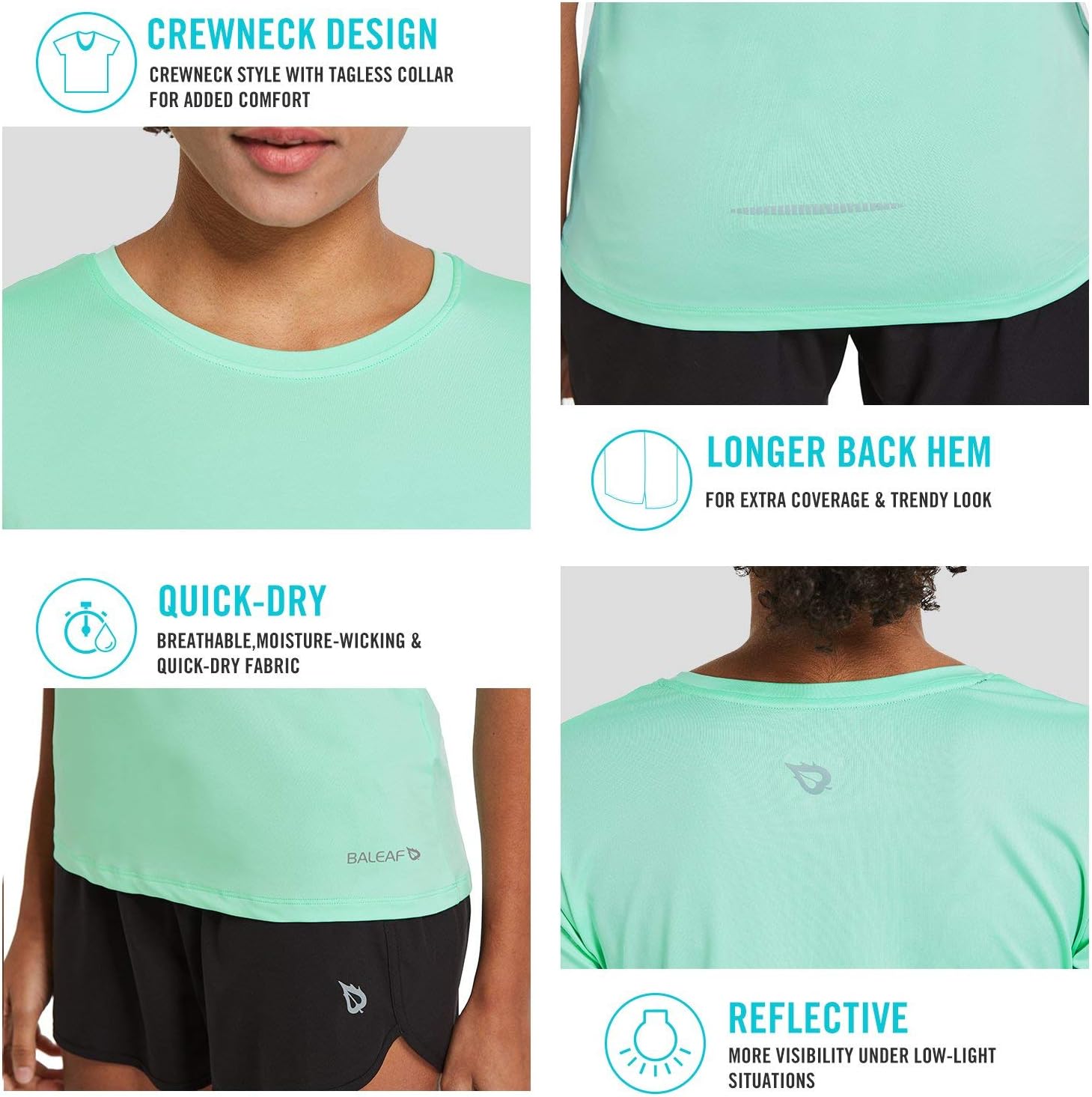 BALEAF Women's Athletic Short-Sleeved Running T-Shirts Lightweight Quick Dry Workout Training Yoga Crewneck Tops : Sports & Outdoors