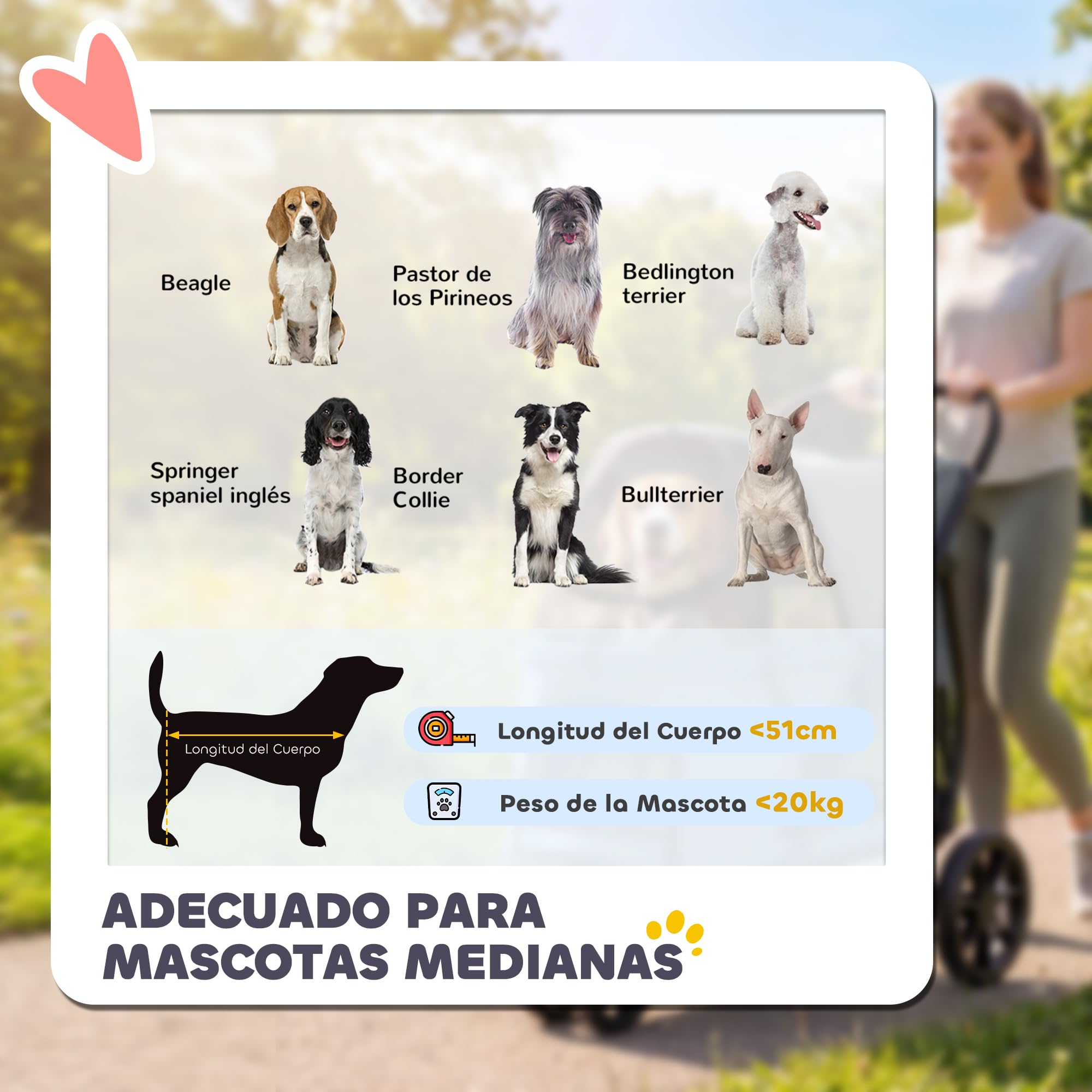 PawHut Carrito para Perros Plegable, Cochecito para Perros Medianos con 3 Ruedas, Ventanas de Malla, Cojín Lavable, Bolsillo, Correas de Seguridad, Frenos, Todo Terreno, Carga 20 kg, 92x63x95 cm, Gris