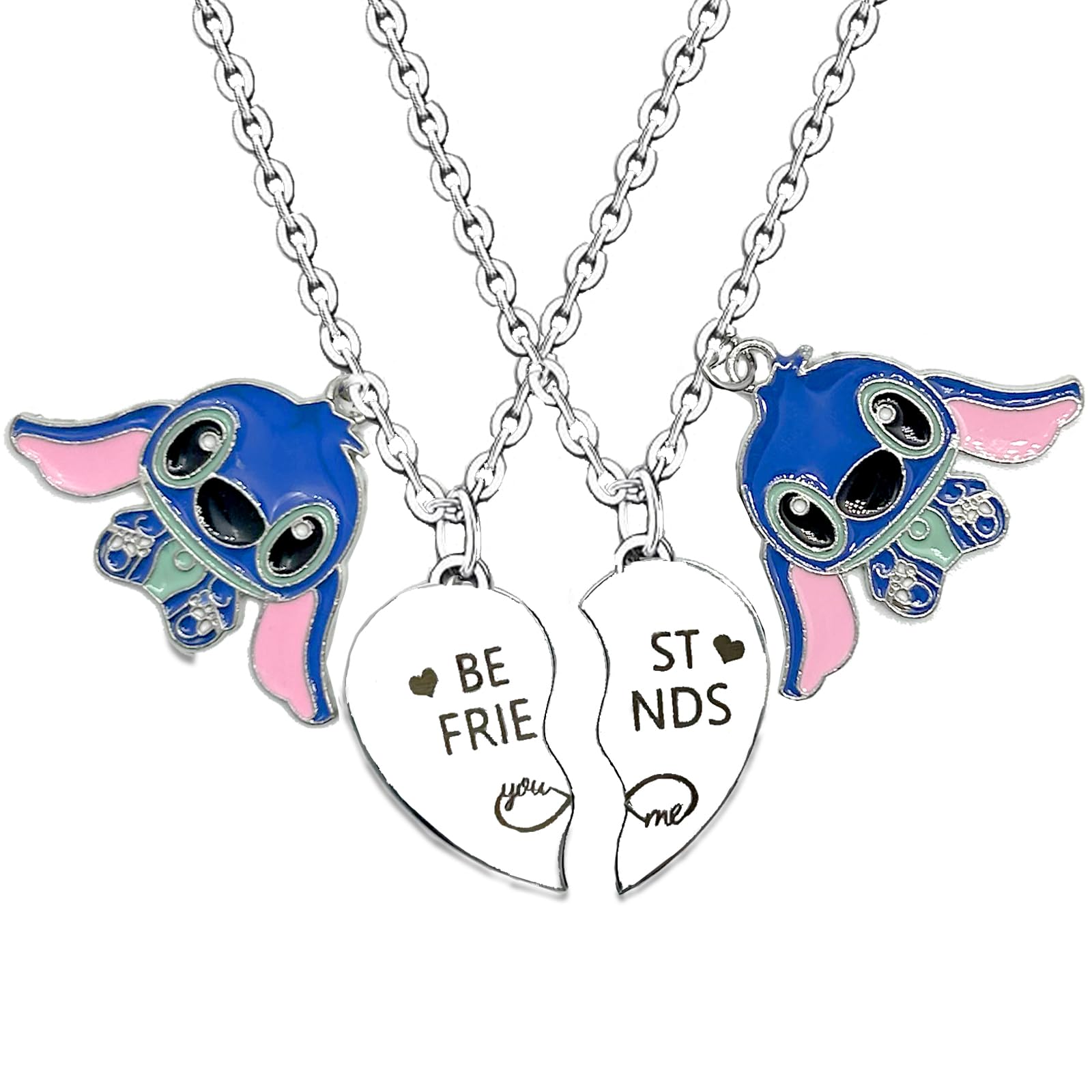 BJPERFMS Collar Stitch, 2PCS Lilo Stitch Collares Niña, Colgante Stitch, Joyas Stitch, Collar Animados, Collar Ajustable, Lilo y Stitch Collares Acero Inoxidable Regalos Niña
