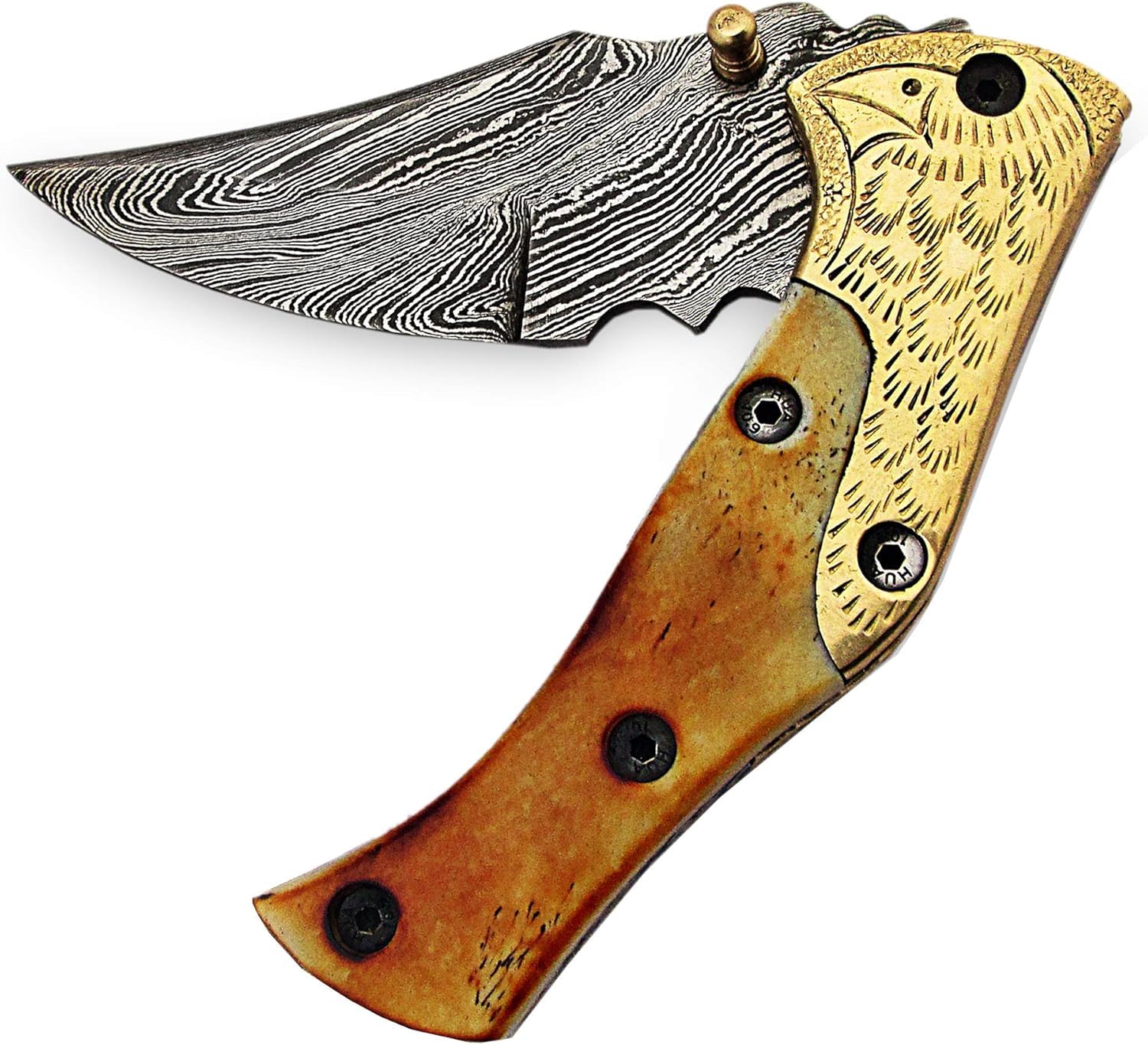 PAL 2000 KNIVES Coltello tascabile pieghevole in acciaio Damasco fatto a mano personalizzato con fodero 9863