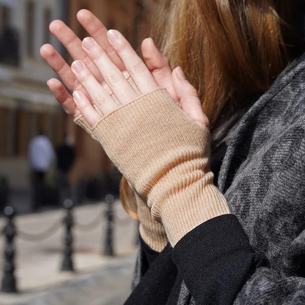 YUONNY Unisex 100% Cashmere Knitted Fingerless Gloves, Warm Soft