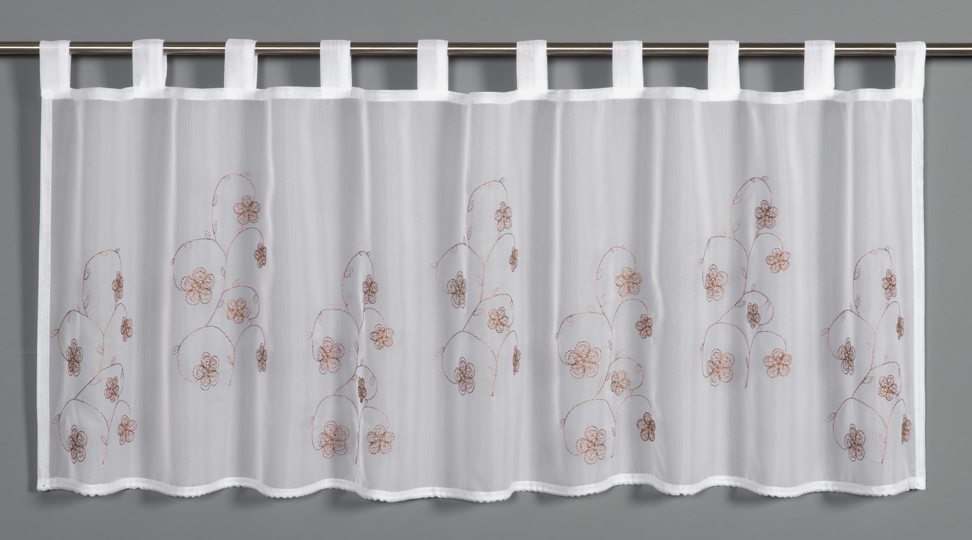 Gardinia Bistro Curtain Voile Floral Embroidery White 135 x 45 cm