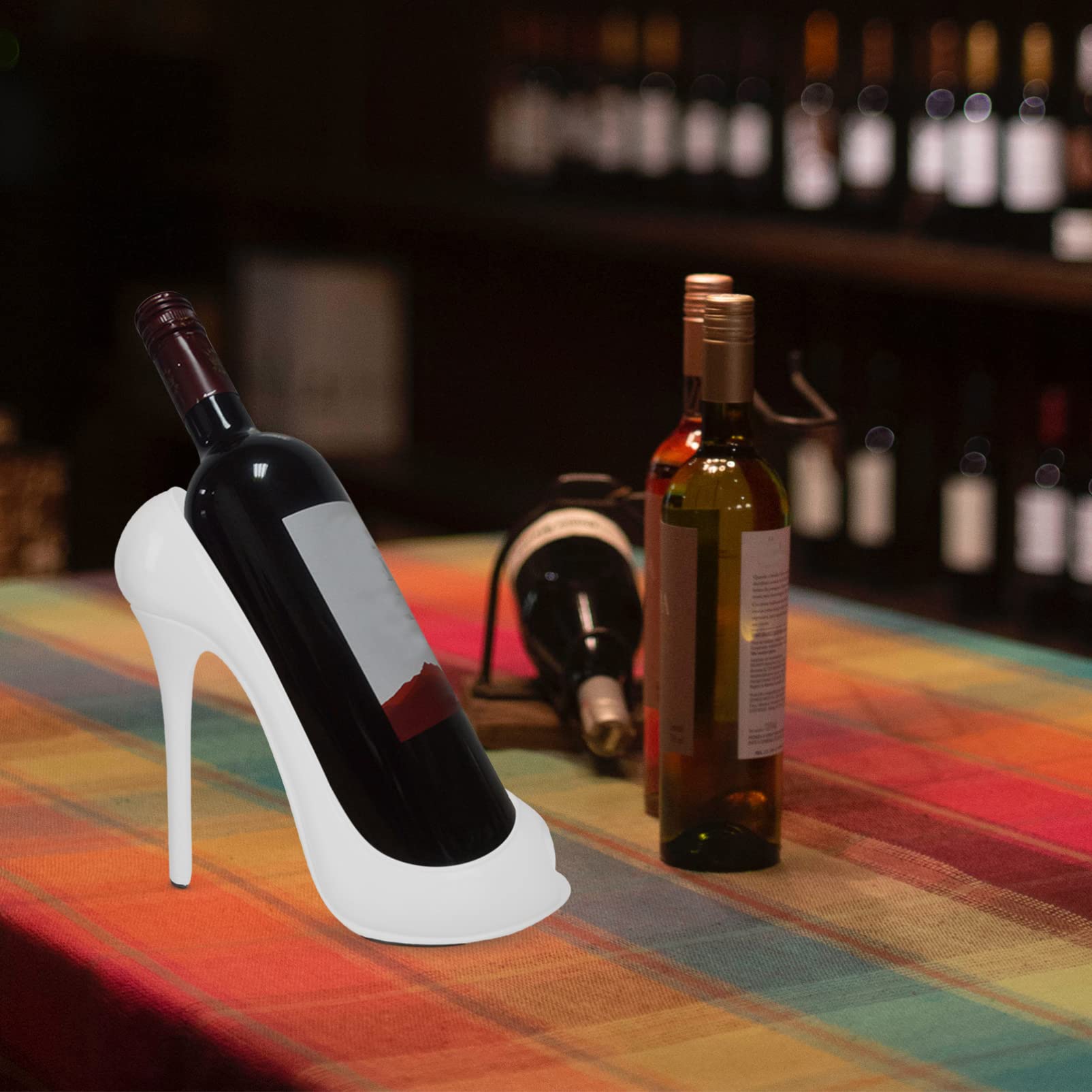 Zerodeko Weinflaschenhalter zur Stilvollen Weinflaschenaufbewahrung Weißer Eleganter aus Kunstharz High Heel als Praktische Tischdekoration für Riegel und Wohnzimmer
