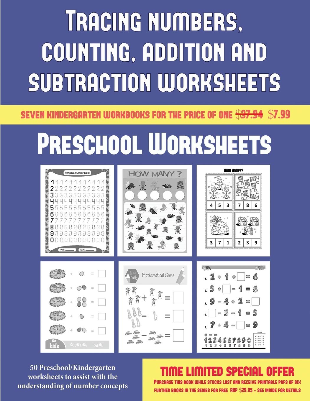 Buy Preschool Worksheets (Tracing numbers, counting, addition and