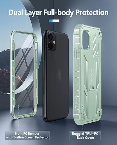 Miniatura 7 de FNTCASE Funda para iPhone 11 funda para iPhone XR con soporte a prueba de golpes de grado militar, doble capa de protección completa, resistente