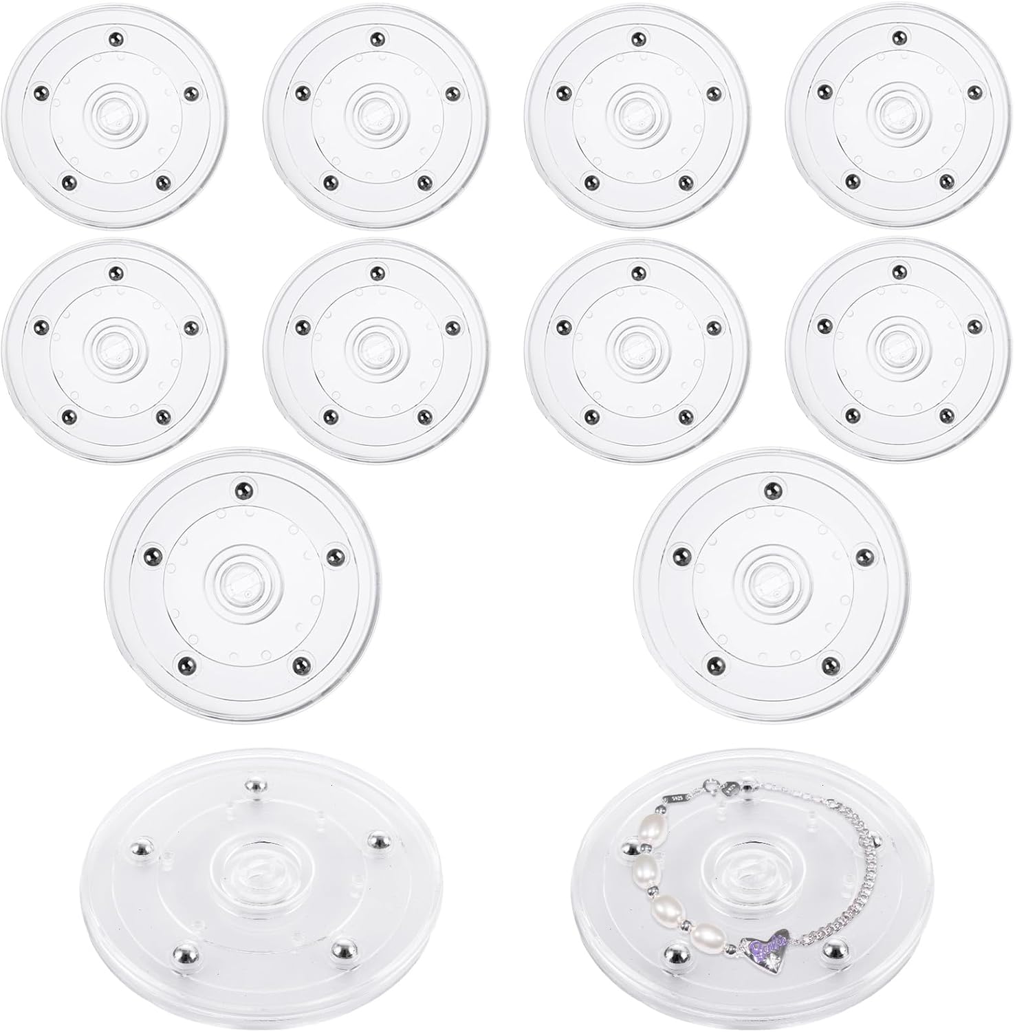WOPPLXY 12 Pcs 4 Inch Lazy Susan Turntable Acrylic Ball Bearing Rotating Tray, Clear Turntable Organizer, Rotating Base Clear Acrylic Plates for Pantry, Cabinet, Spices, Makeup, (360˚ Rotation)