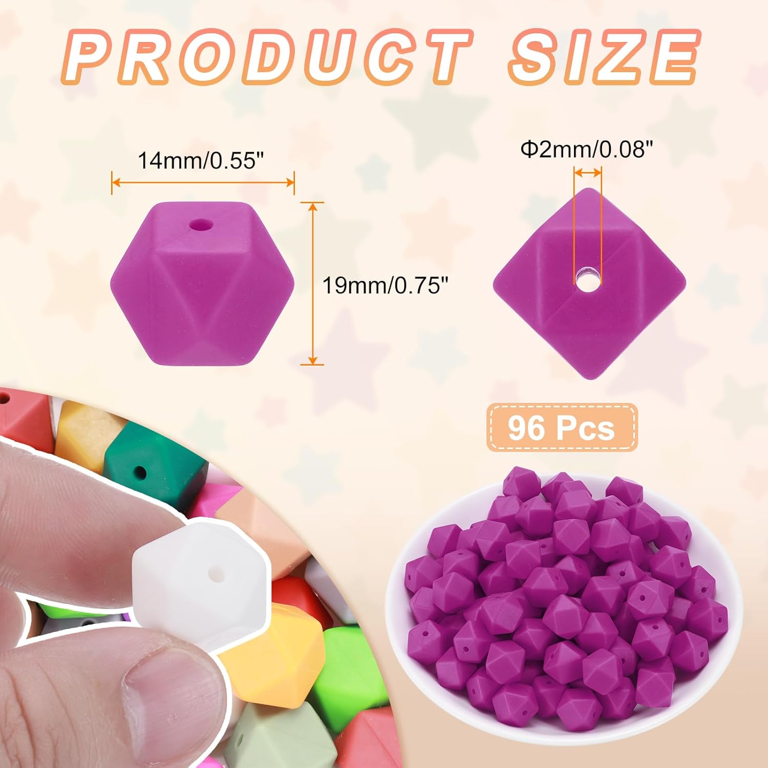HARFINGTON 96Pcs Silicone Beads 14mm Hexagon Rubber Focal Beads Bulk for Pens Keychain Bracelet Necklace DIY Crafts Making, Magenta - Image 2