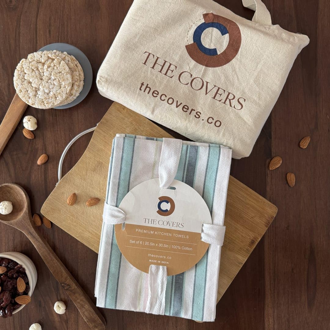 THE COVERS Premium 100% Cotton Kitchen Towels in Pastel Colors | Set of 6 Lavishly Large Towels (20.5”x30.5”) | Handy Hanging Loop for Drying | Elegantly Packaged for Gifting, with a Signature Tote