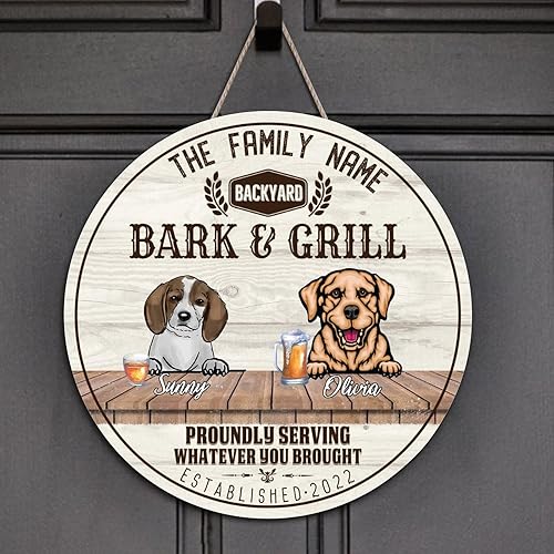 Miniatura 7 de Welcome Sign Custom Beaglier & Presa Canario Name Round Wooden Signs Family Name Sign I Love My Dog Retro Home Wall Hanging Sign For Home Kitchen