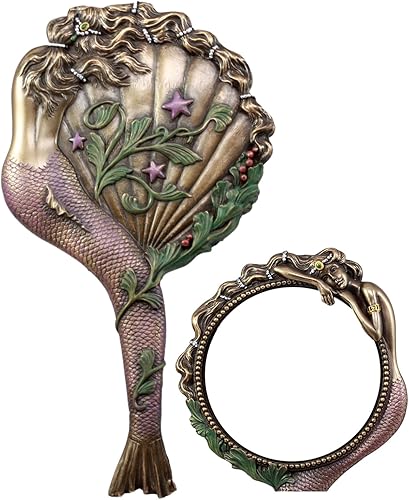 Ebros Beautiful Lady Aurora - Figura de espejo de mano de sirena durmiente Art Nouveau de bronce sintético, accesorio de tocador