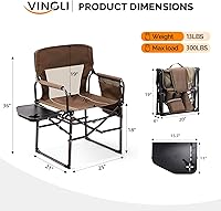 Vista 6 de VINGLI Sillas de campamento, silla de directores, silla de camping con mesa auxiliar y bolsa de transporte, sillas de campamento resistentes