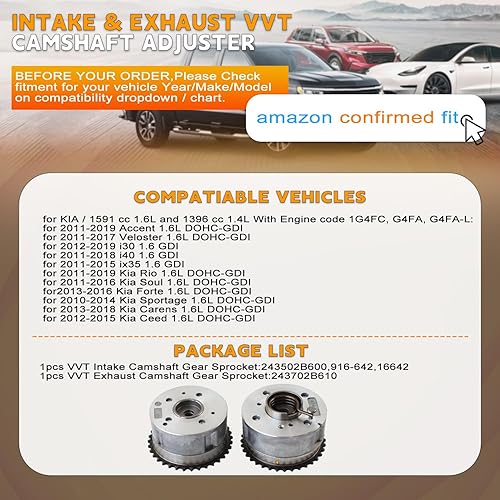 Miniatura 2 de PANGOLIN 2 ajustadores de árbol de levas de admisión y escape VVT 243502B600 243702B610 para Kia i30 i40 Soul Forte Accent Ceed 1.6 piezas de