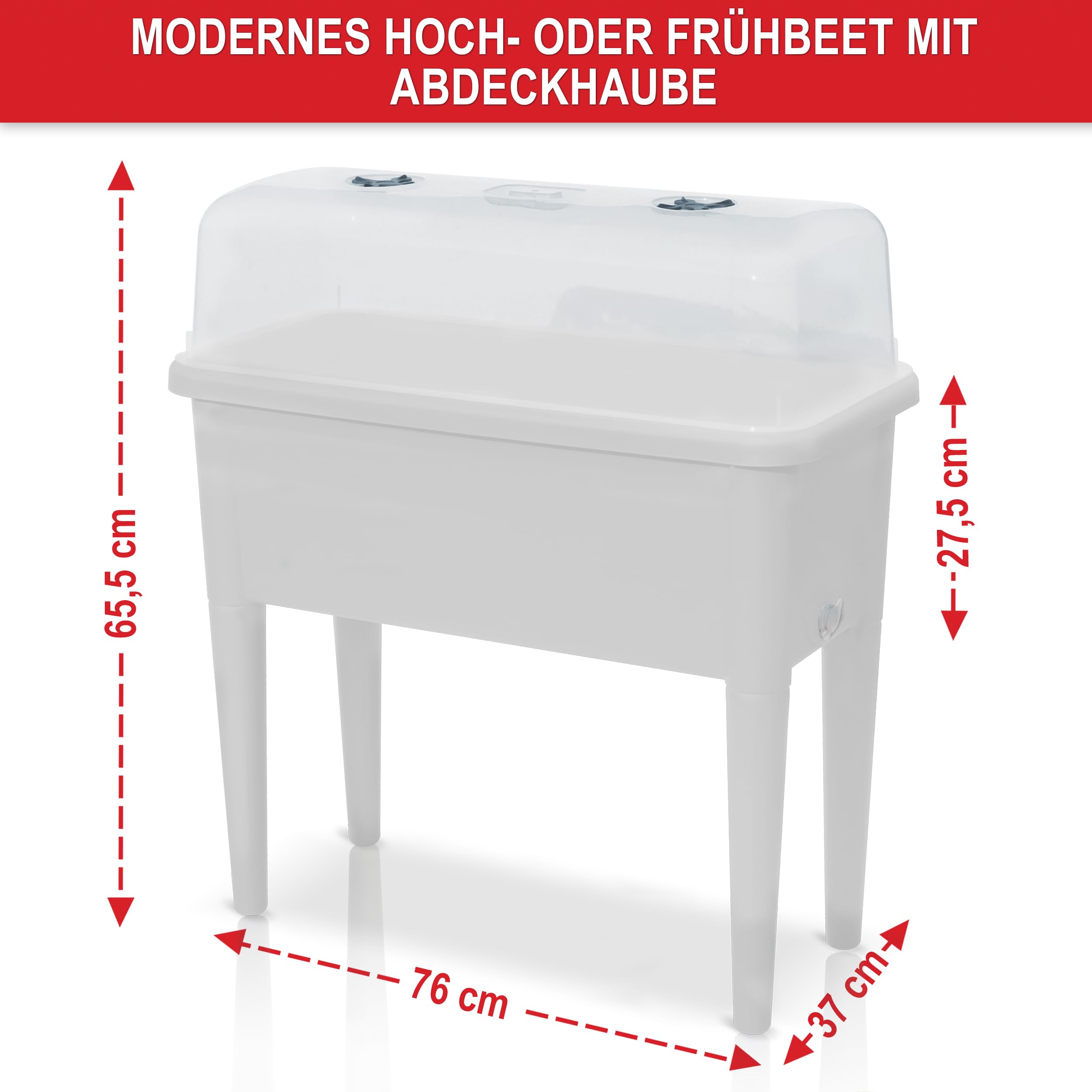 Onbest Hochbeet/Frühbeet – mit Abdeckhaube/Wasseranzeige – aus robustem Kunststoff – ideal für Garten/Terrasse/Balkon – Kräuterhochbeet zur Anzucht – Pflanzkasten inkl. Gartenwerkzeug (Weiß)