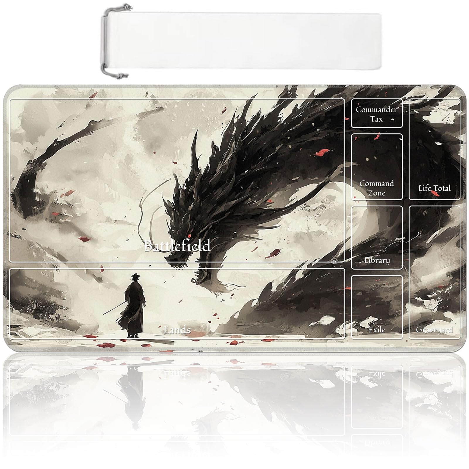 MTG Playmat with Zones 24x14 Inch – Trading Card Game Mat for Magic The Gathering, TCG Playmat with Free Storage Bag, Non-Slip Rubber Base Card Battle Play Mat, Black Dragon