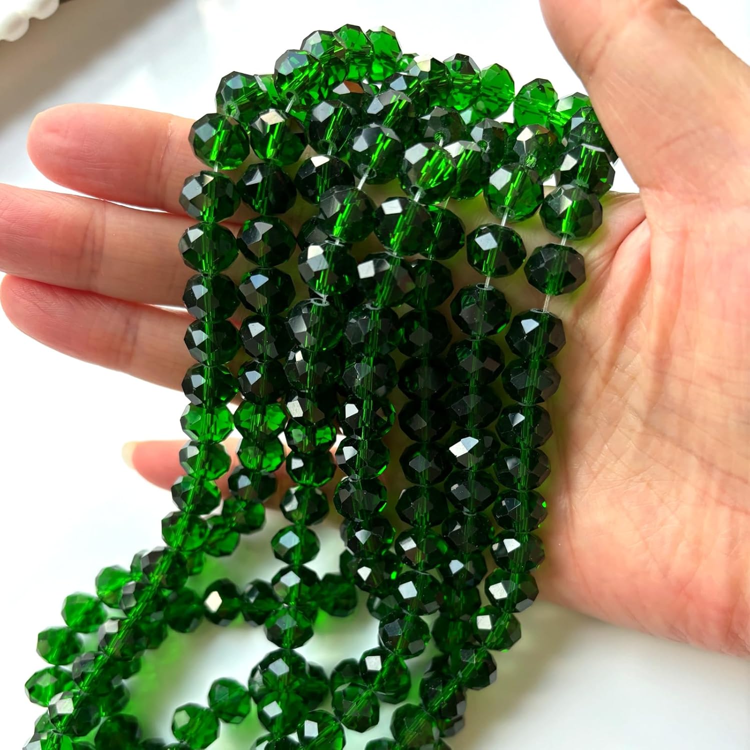 265Pcs Briolette Glass Crystal Beads for Jewelry Making, 8MM Rondelle Faceted Crystal Beads Bulk for Bracelets, Glass Spacer Beads for Crafts Necklace Wine Charms Suncatchers, DarkGreen - Image 2