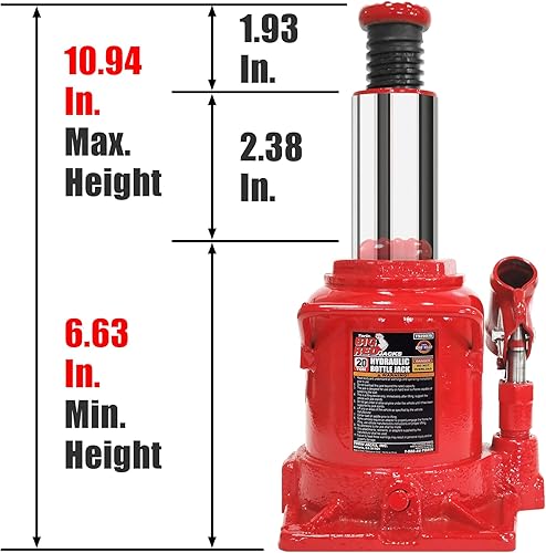 Miniatura 6 de BIG RED Gato hidráulico de botella de coche soldado Torin de 20 toneladas (40,000 libras), rojo, TAM92003B y T92007A Torin Hydraulic Stubby Low