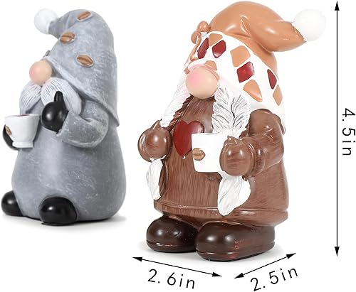 Miniatura 3 de Lindas 2 estatuas de gnomos para decoración de café, figuras de gnomos de Acción de Gracias, decoración de mesa, gnomos hechos a mano, escultura