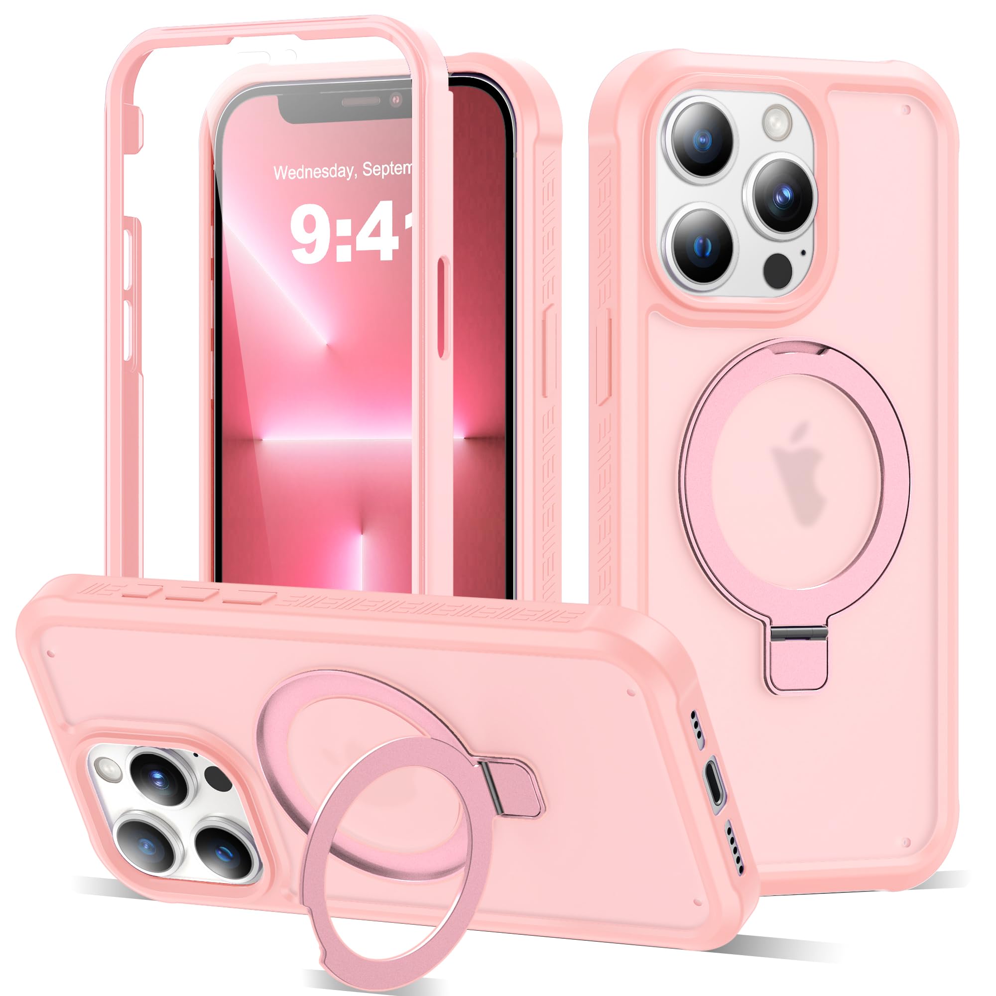 UTPPVX Compatible with iPhone 13 Pro Case with Magnetic Ring Stand [Compatible with Mag-Safe] [Built-in Screen Protector] Military-Grade Drop