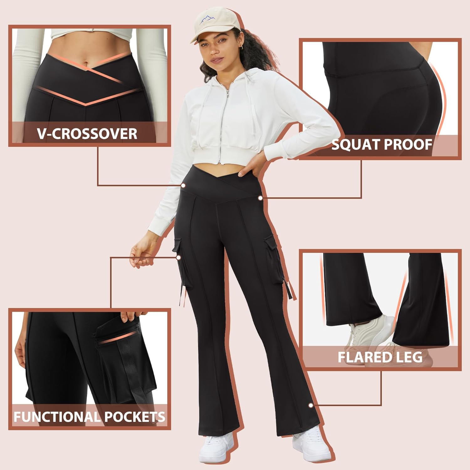 Women's Flare Yoga Pants with Pockets V Crossover High Waisted Bootcut Yoga Leggings-Flare Workout Gym Leggings - Image 5